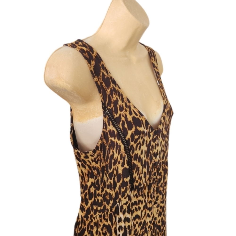 MINKPINK Dress Leopard Print 1/2 Button Down Slit Sides Loungewear Brown Size XS - Picture 5 of 16